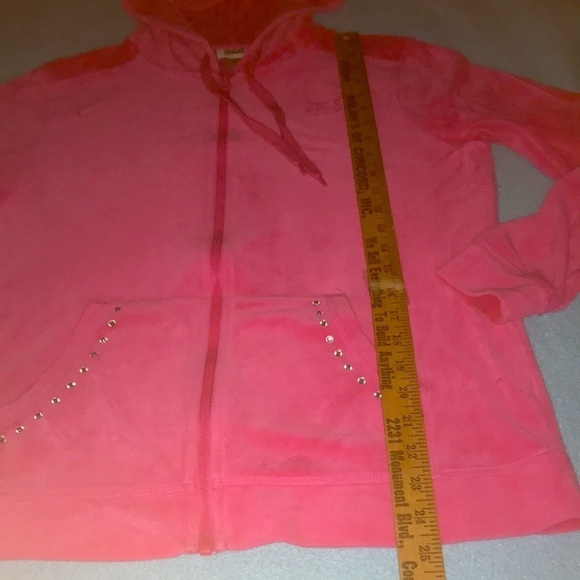 EVERLAST SPORT hot pink velour zip up hoodie bling trim at pockets size L - Picture 8 of 10